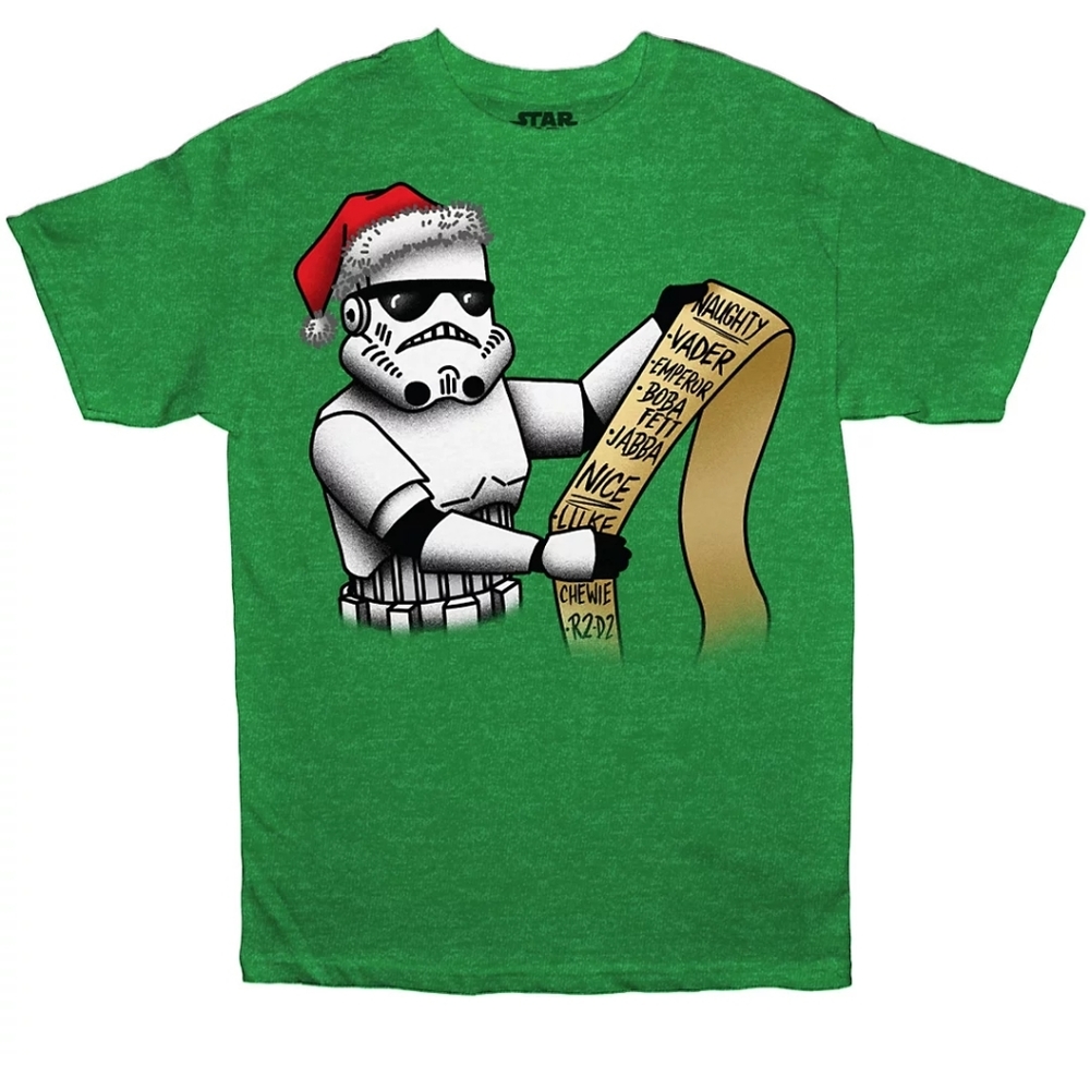 STAR WARS Stormtrooper Christmas List Unisex Green Tee size Small
